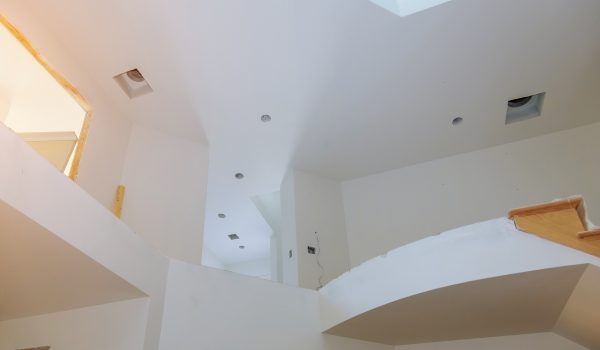 House under construction, gypsum wall is under construction, interior with empty